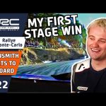 Gus Greensmith reacts to Rally Onboard of his first WRC Stage Win : Rallye Monte Carlo 2022