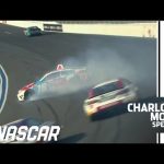 Kyle Busch spins out while racing Daniel Suárez for the lead at Charlotte
