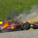 Carlos Sainz’s Ferrari bursts into flames with driver still inside before he dramatically bails out at Austrian GP