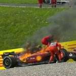 Carlos Sainz suffers a terrifying moment at the Austrian Grand Prix as his Ferrari's engine explodes and catches fire at the side of the track, with the Spaniard only JUST jumping out in time as flames engulfed the car while it rolled backwards down a hill