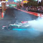 Lewis Hamilton almost CRASHES as doughnuts stunt spirals out of control at Las Vegas GP launch party