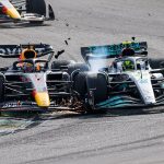 Lewis Hamilton and Max Verstappen COLLIDE during feisty start to the Brazilian Grand Prix... with F1 world champion slapped with five-second time penalty for hitting Mercedes rival